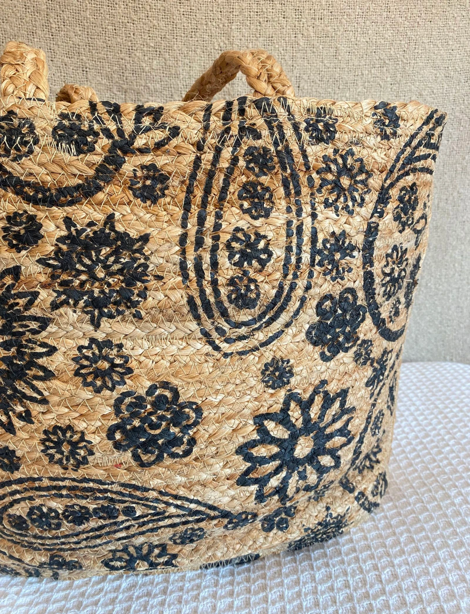 Grote jute tote tas met zwarte bloemen – photo 7